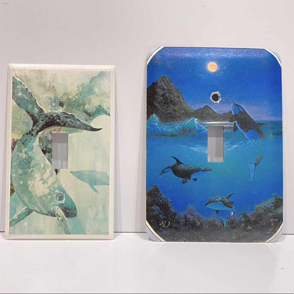 2 X Mulberry Metal Light Switch Plates- Whales